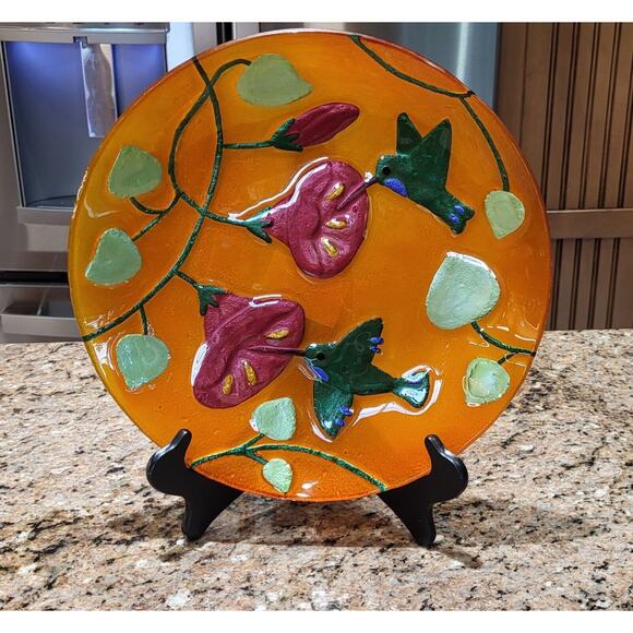 Morocco Style 12" Plate With Hummingbirds & Trumpet Flowers - Picture 1 of 9